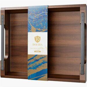 Acacia Wood Serving Tray with Handles Rustic Food Drink Tray for Ottoman